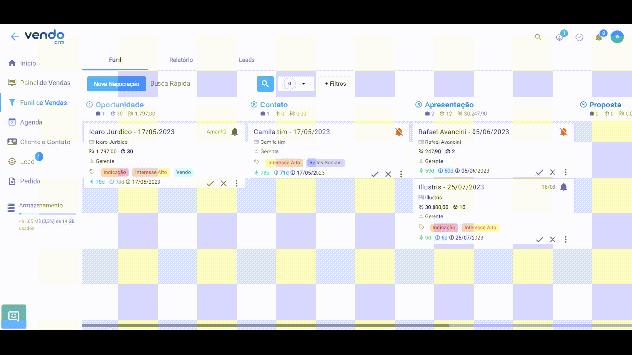 Funil de vendas Customizável